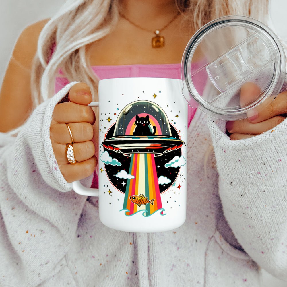 Cat UFO Abduction Insulated Travel Mug - -