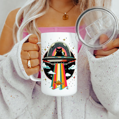Cat UFO Abduction Insulated Travel Mug - -
