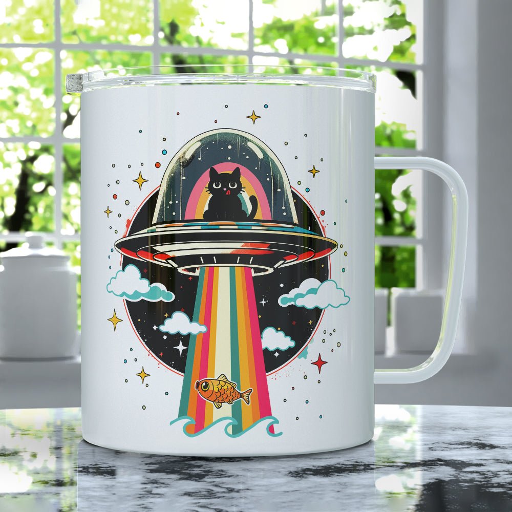 Cat UFO Abduction Insulated Travel Mug - -