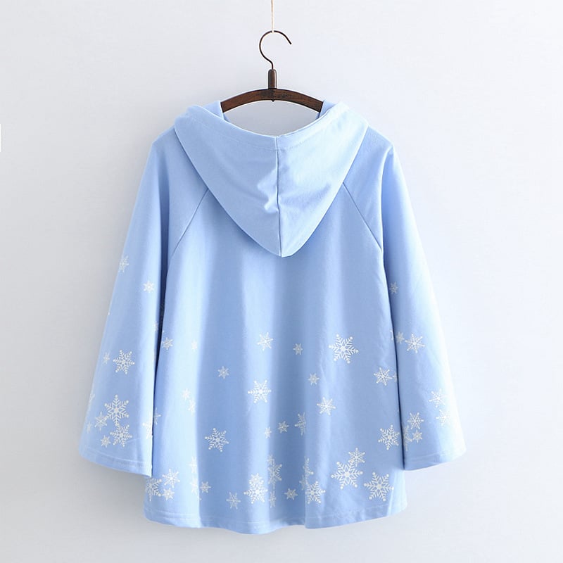 Japanese College Style Cartoon Snowflake Hoodie - Light Blue Free Size - hoodie