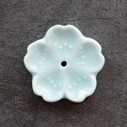 Cherry Blossom Incense Burner Home Ceramic Decor Stick Holder Aromatherapy Light Blue