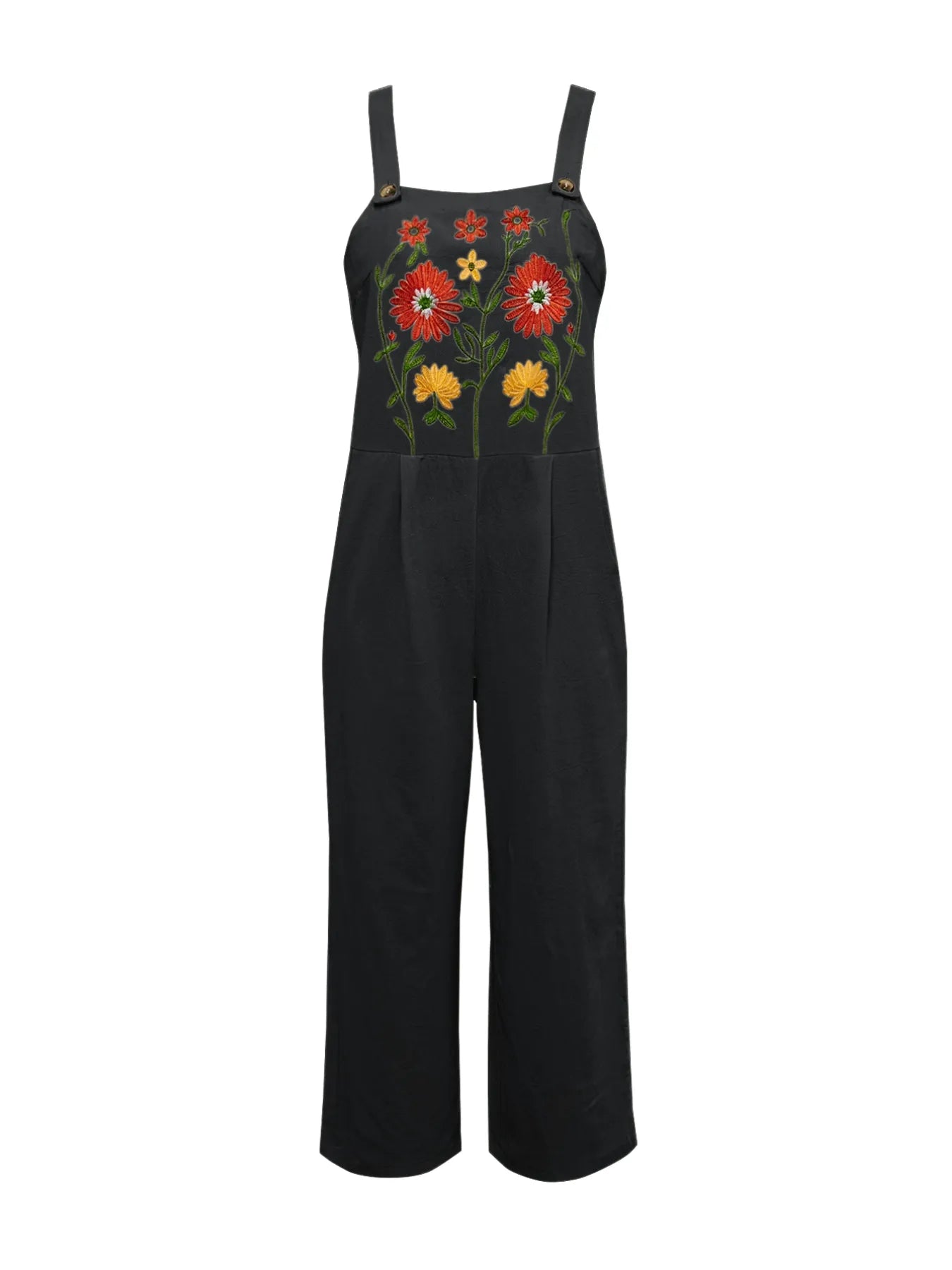 Floral Embroidered Wide Leg Jumpsuit - -