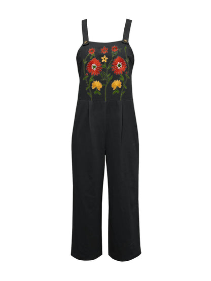 Floral Embroidered Wide Leg Jumpsuit - -