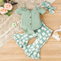 Solid Color Sling Off-shoulder Top Floral Bell-bottom Pants Suit- Baby Joy- {{Product type}}