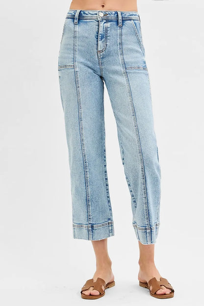 RISEN High Rise Crop Wide Front Seam Detailed Jeans - - jeans