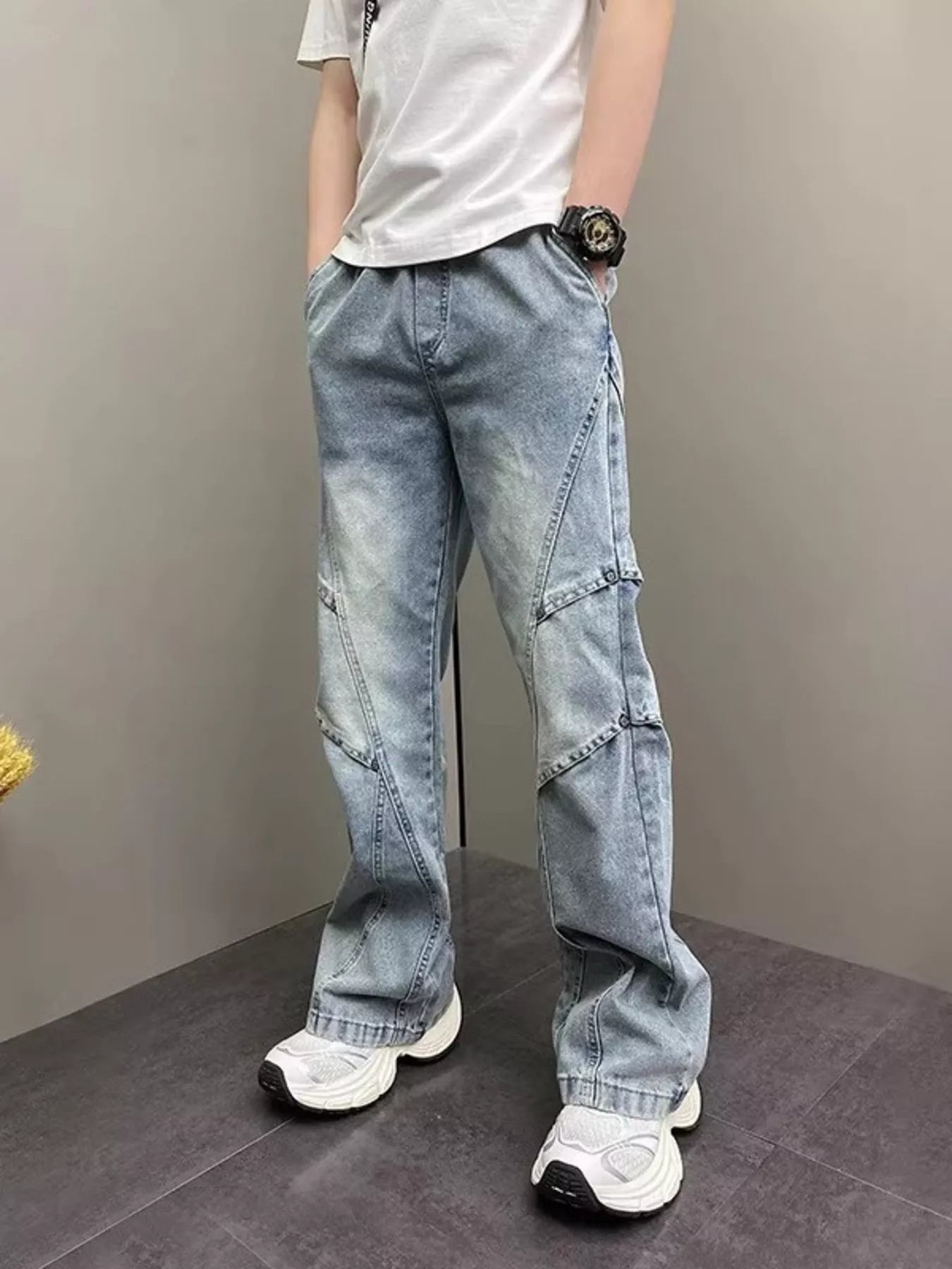 Men's Full Size Vintage Wash Wide Leg Jeans Plus Size - -