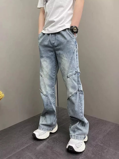 Men's Full Size Vintage Wash Wide Leg Jeans Plus Size - -