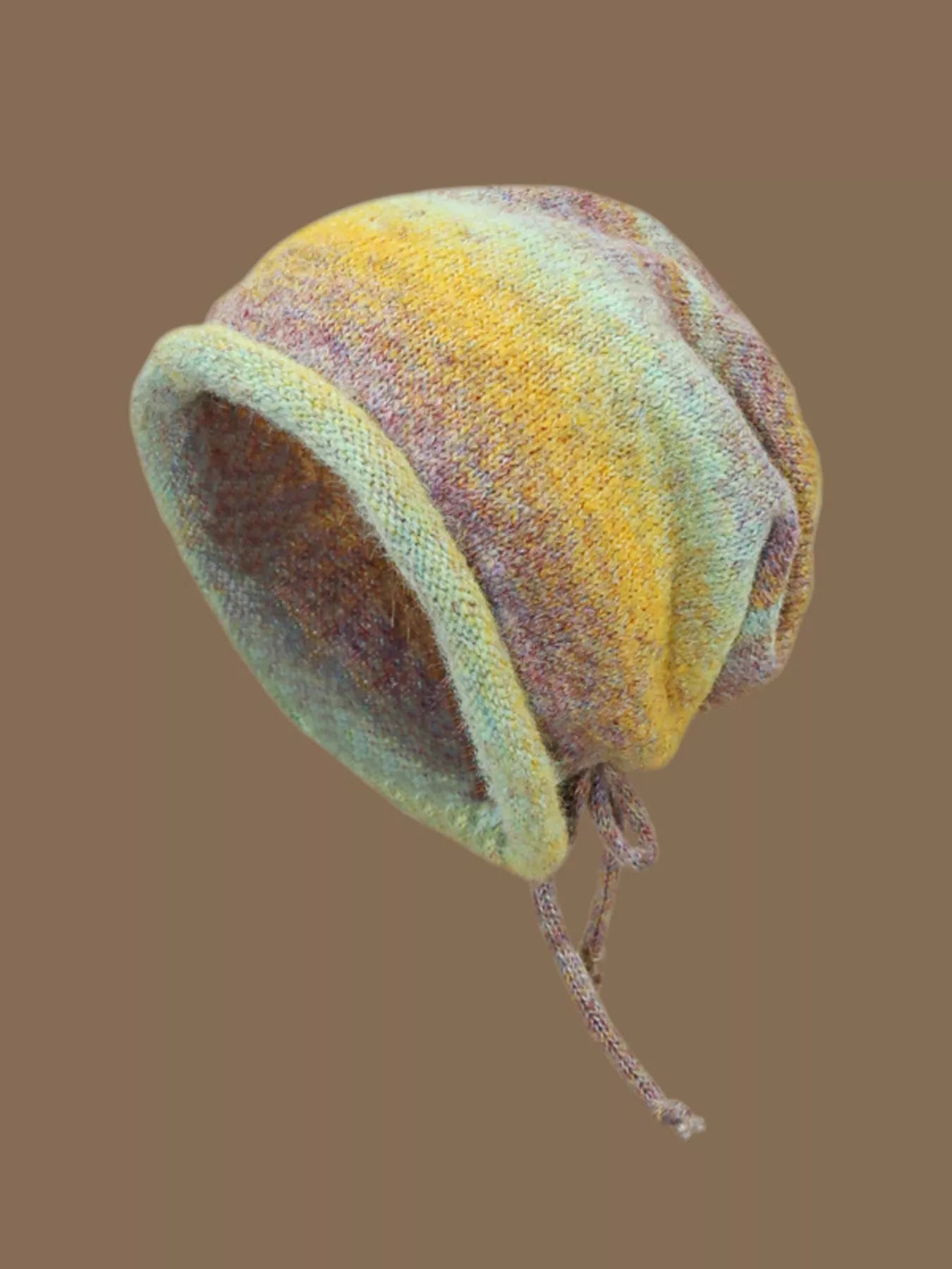 Colorful Knitted Tie-Dye Beanie Hat - Mustard One Size -