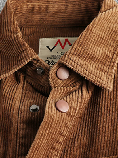 Men's Plus Size Corduroy Button Up Long Sleeve Jacket - -