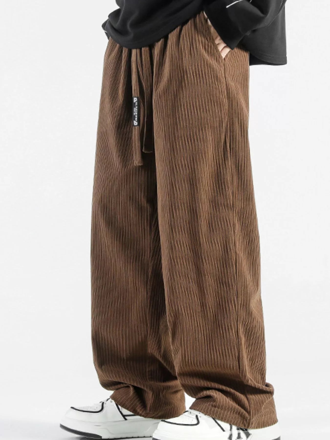 Men's Plus Size Casual Drawstring Wide Leg Pants - -