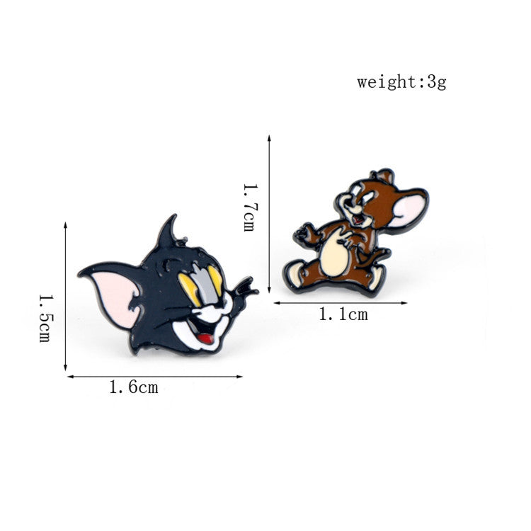 Tom and Jerry Cute Asymmetric Metal Earrings - - earrings