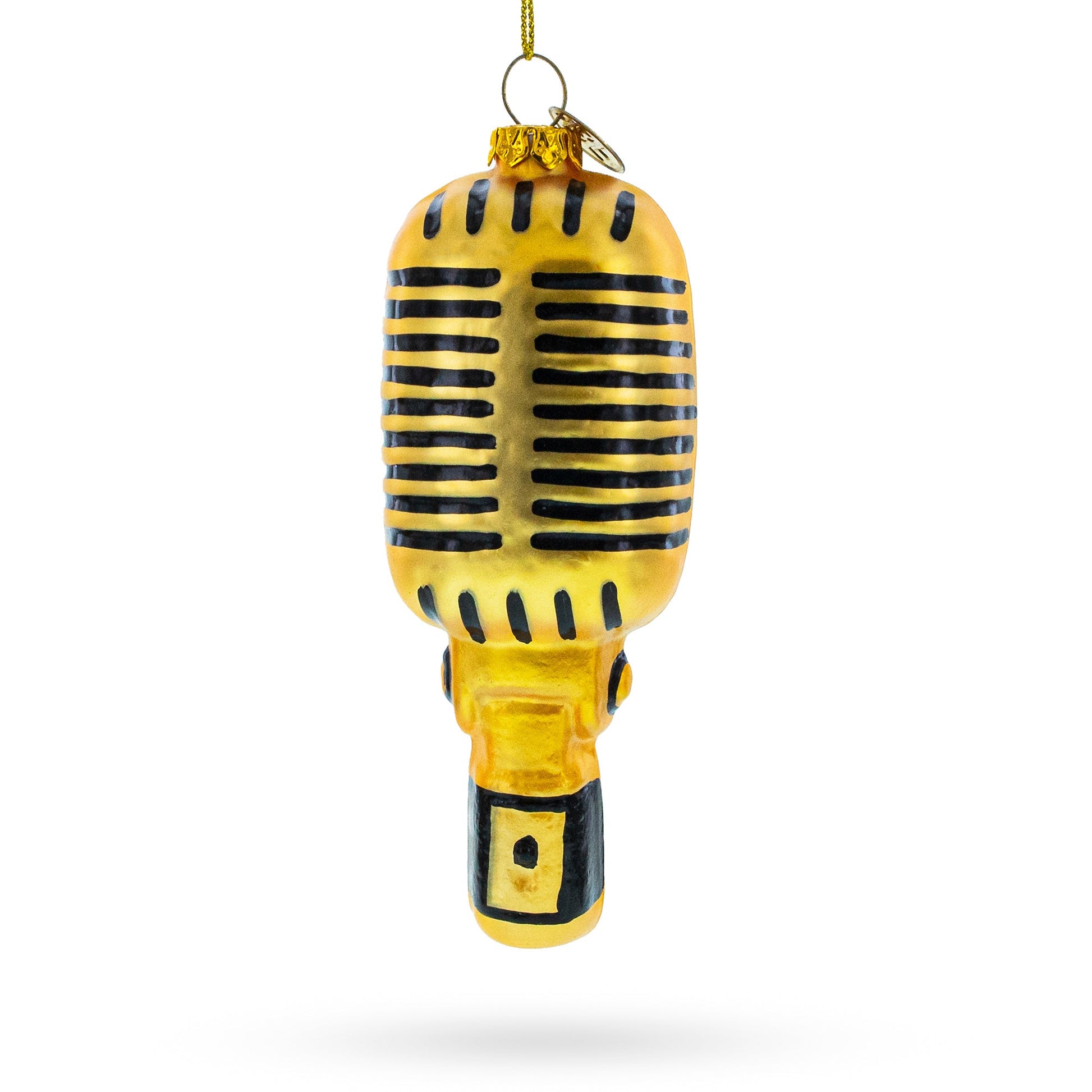 Shiny Golden Microphone Glass Christmas Ornament - - Christmas Ornaments > Music > Retro