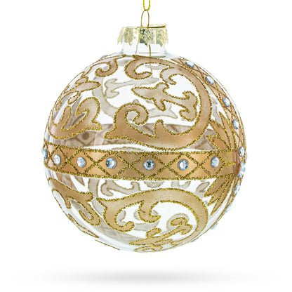 Gold Scroll with Jewel Accents Glass Ball Christmas Ornament - - Christmas Ornaments > Glamour