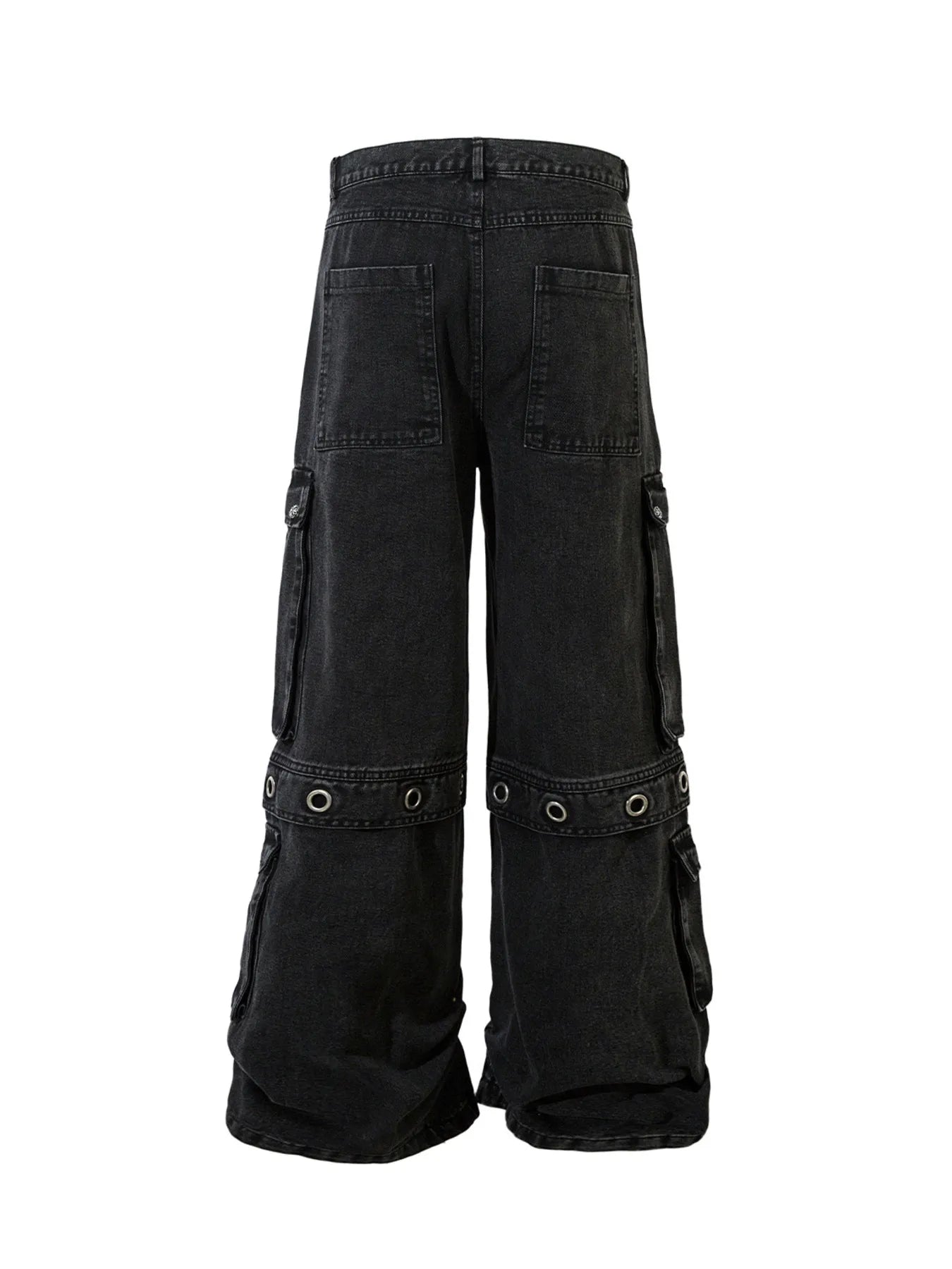 Men's Wide Leg Cargo Denim Jeans with Multi Pockets - -