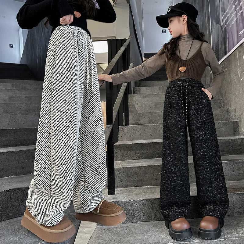 Thick Velvet Teenage Girl Pants Wide Leg Pants 4-14