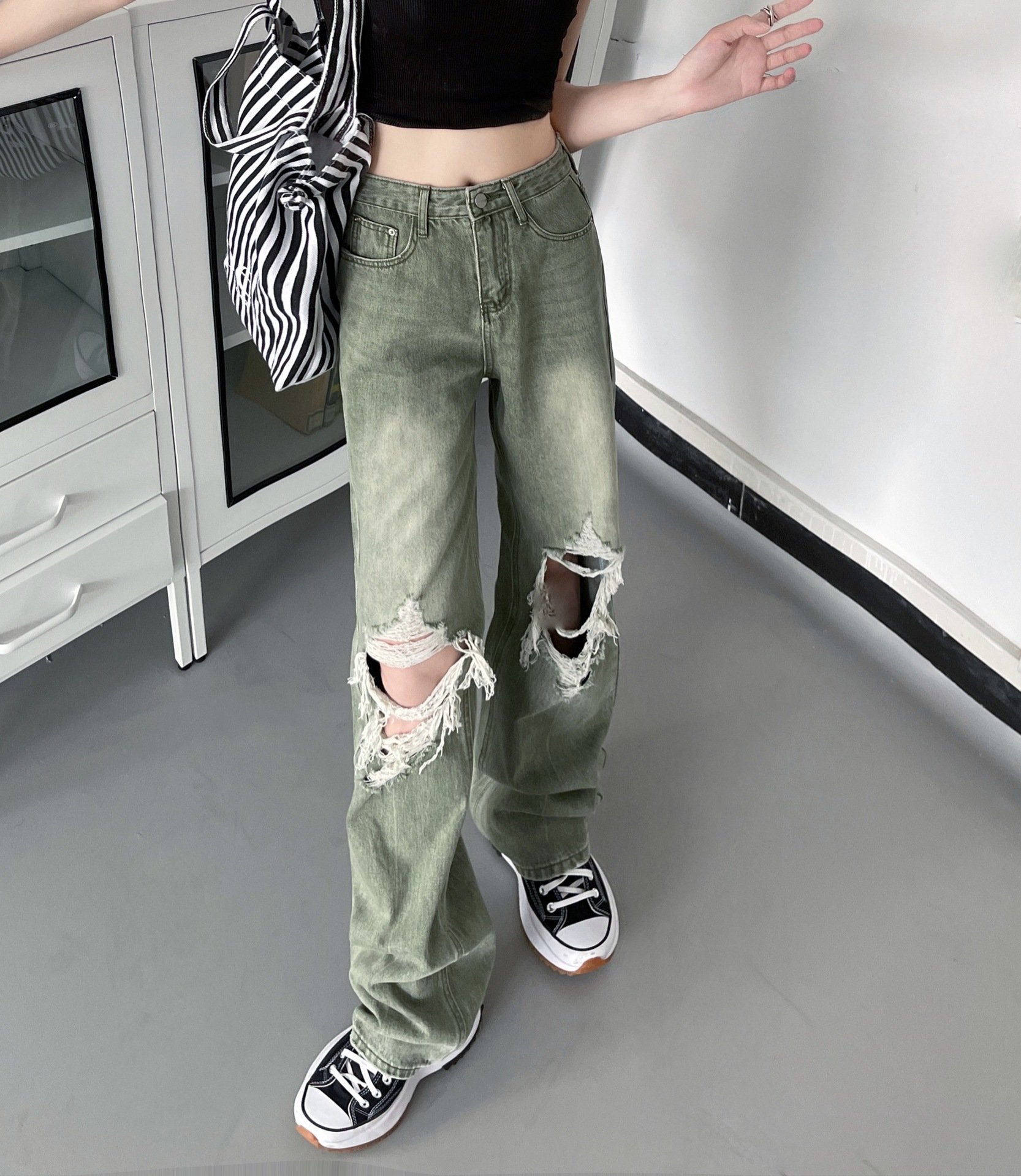 Womens Retro Straight Casual Jeans - - jeans