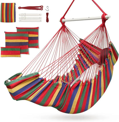 Indoor Outdoor Hammock Chair With 3 Cushions and Foot Rest Support