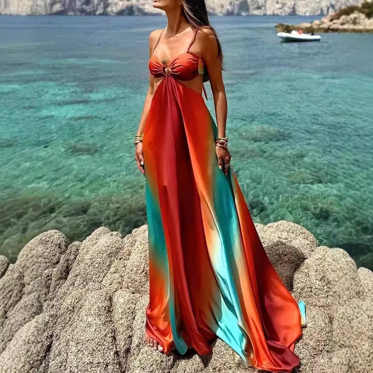 Vibrant Mosaic Halter Dress - Orange L - dress