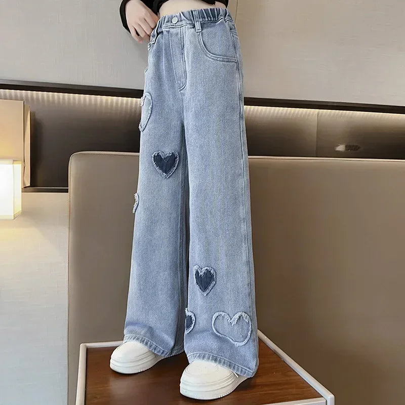 Girls Blue Heart Wide Leg Jeans blue blue