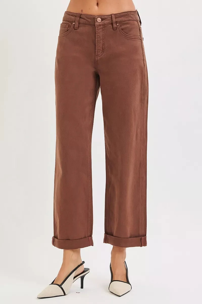 RISEN Tummy Control Mid Rise Ankle Barrel Baggy - - jeans