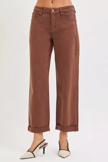 RISEN Tummy Control Mid Rise Ankle Barrel Baggy - - jeans