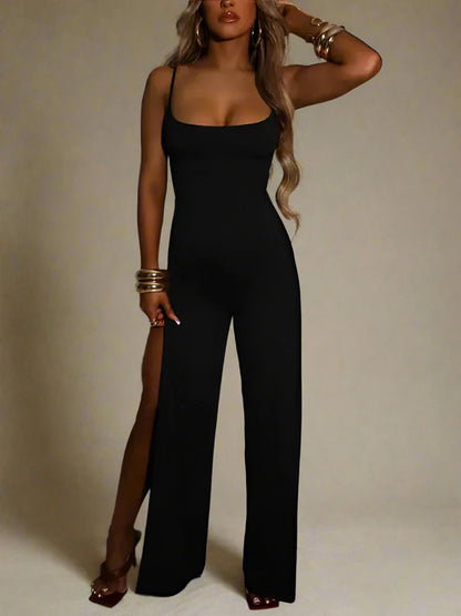 Elegant Spaghetti Strap Jumpsuit Black Large