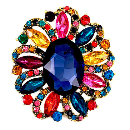 SELOVO Multicolor Flower Rhinestone Brooch Antique Gold - Multicolor - brooch