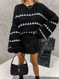 Contrast Round Neck Long Sleeve Sweater - Black -