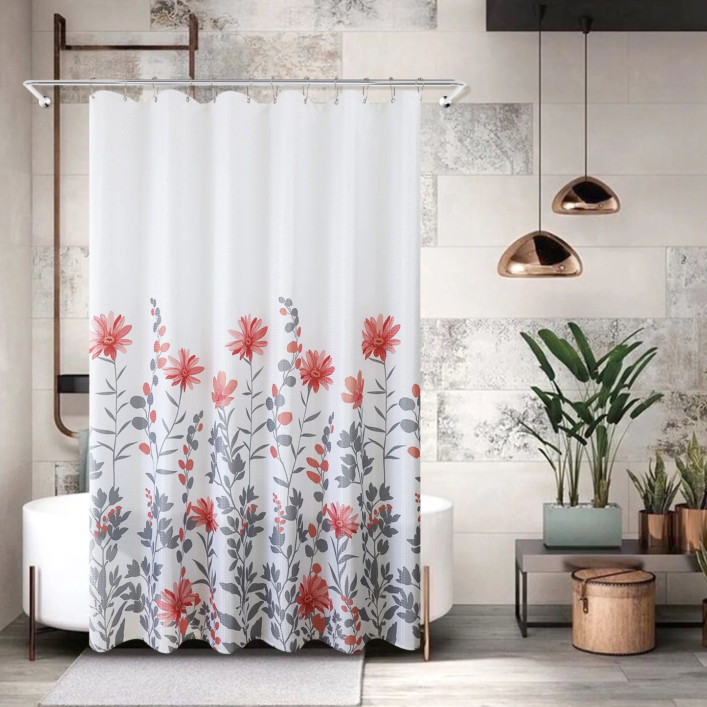 Nordic Chinese Style Heavy Duty Fabric Mildew-Proof 72*78 Red Shower Curtain