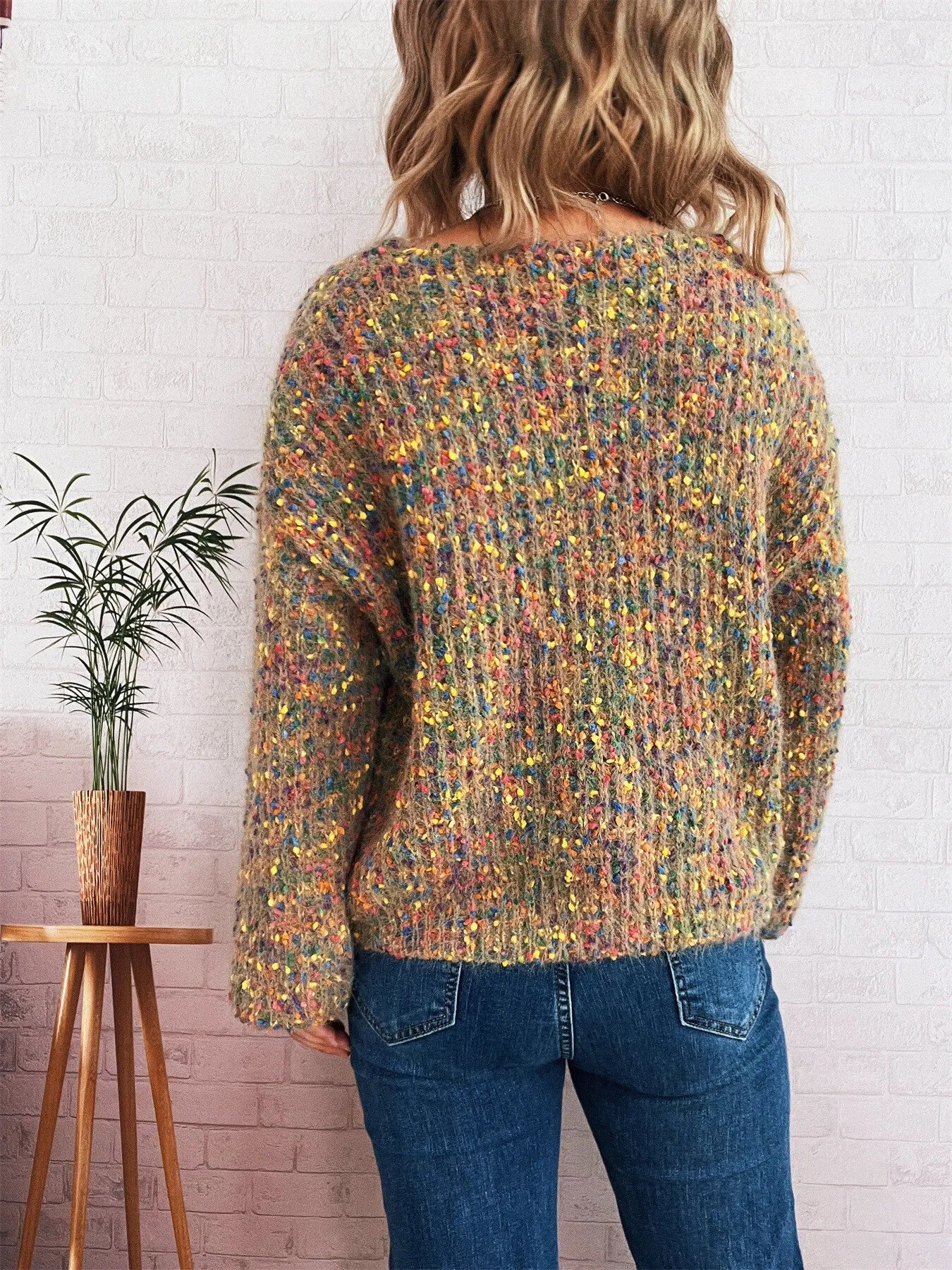 Colorful Long Sleeve Sweater - -