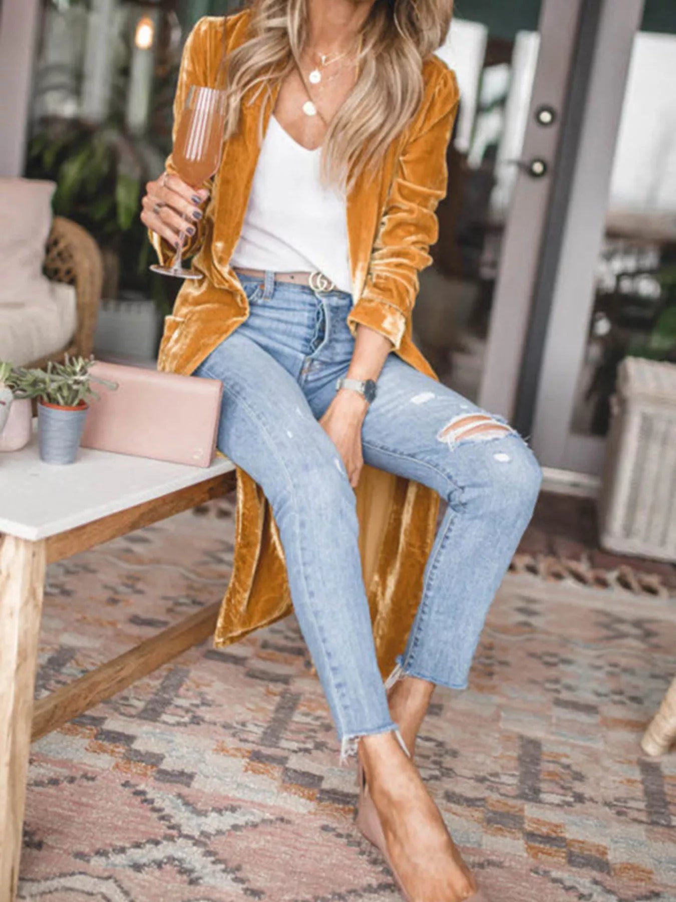 Open Front Long Sleeve Longline Cardigan - -