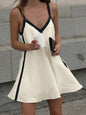 Contrast Trim V-Neck Mini Cami Dress - Tan -