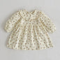 Girls Long Sleeve Flower Print Dress cream