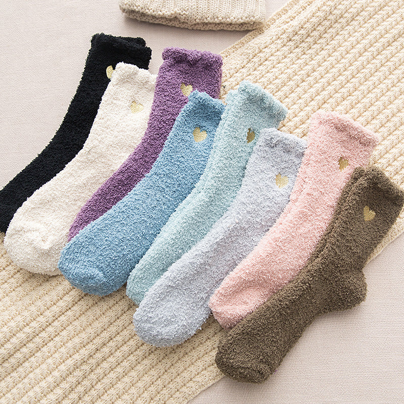 New Design Winter Warm Fluffy Fuzzy Socks Cute Embroidered Soft Women Socks