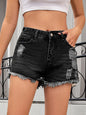 Distressed Raw Hem Denim Shorts - Black -
