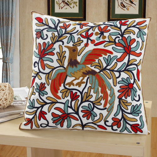 Embroidered Throw Pillow Cover 18x18inch Bird Floral Pillowcase 100% Cotton