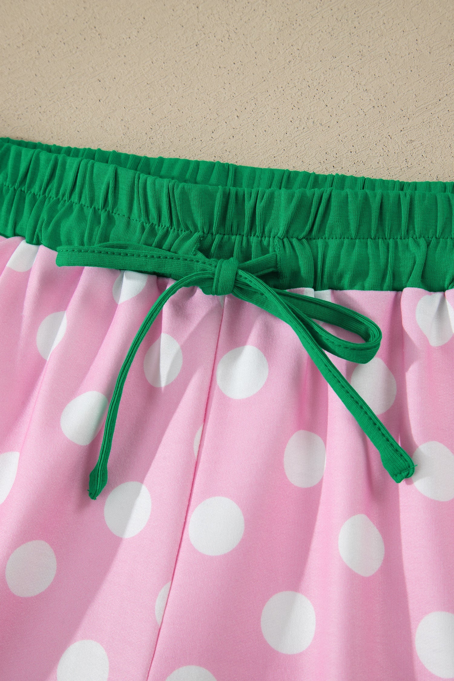 Pink Polka Dot Contrast Edge Casual Short Set - - Two Piece Sets/Short Sets