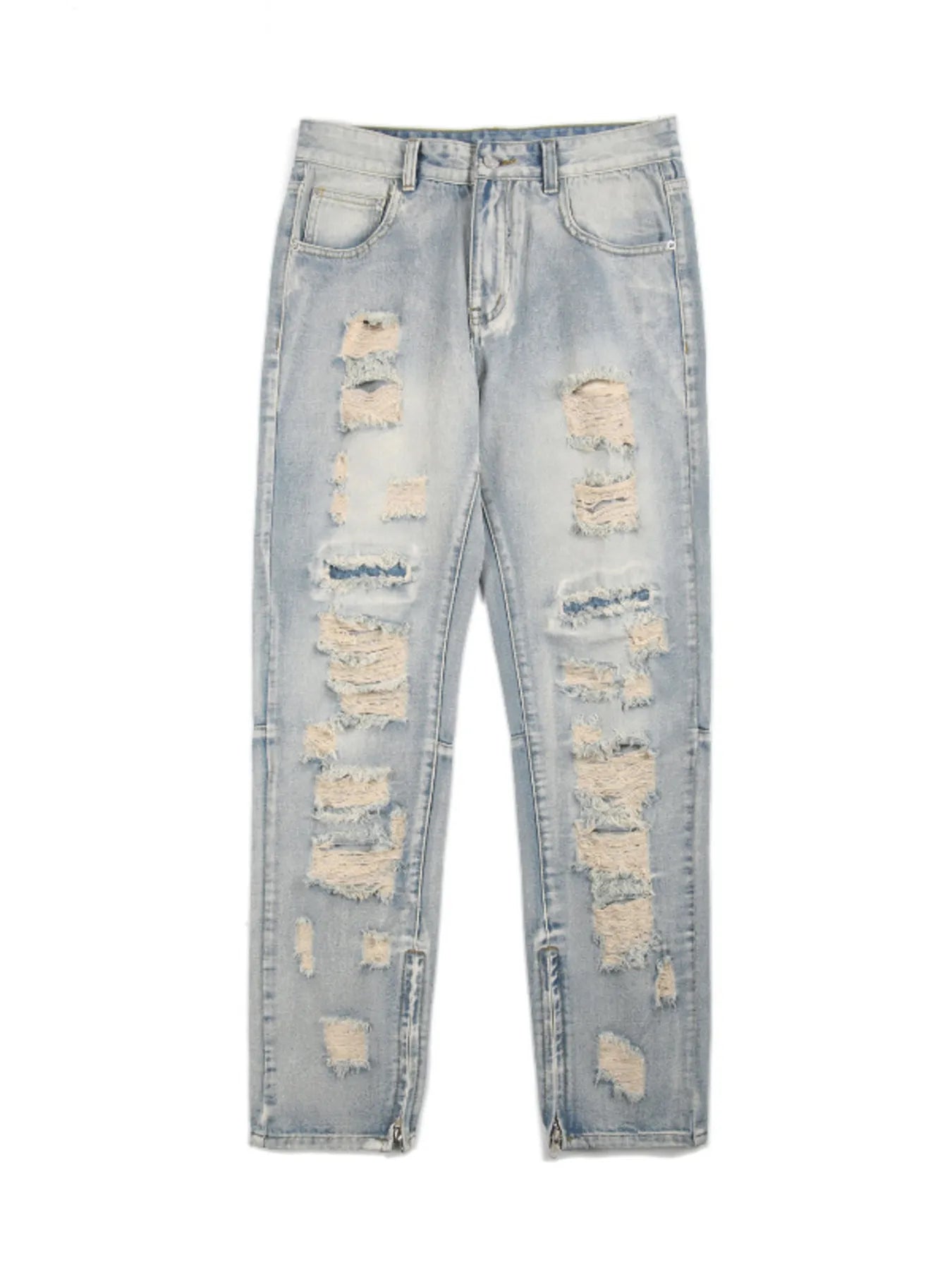 Men's Washed Distressed Straight Jeans - -