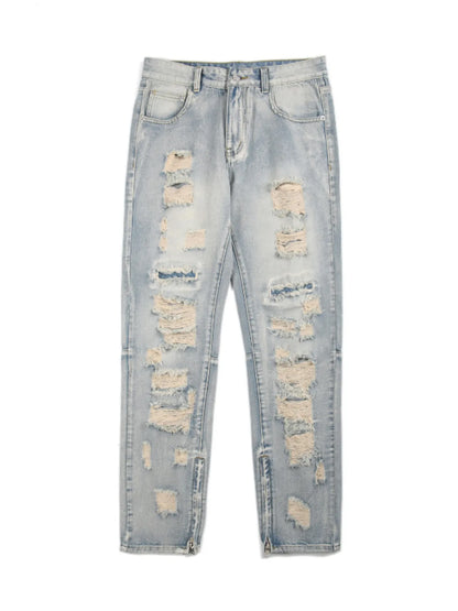 Men's Washed Distressed Straight Jeans - -