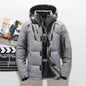 Mens Short Down Jacket with Hood - Grey XL - Coat