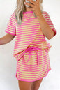 Striped Round Neck Tee and Shorts Casual Set- Shopimist- {{Product type}}
