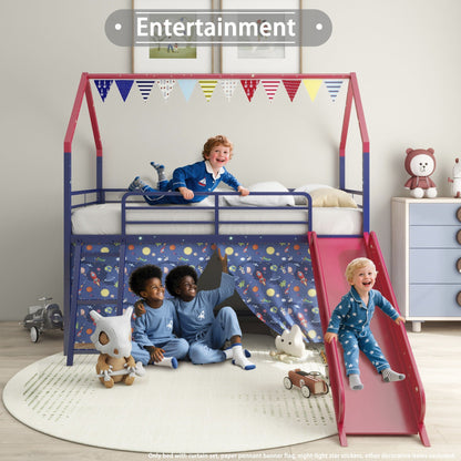 Jack - House Loft Bed With Slide And Curtain Set- HouseOfZazla- {{Product type}}