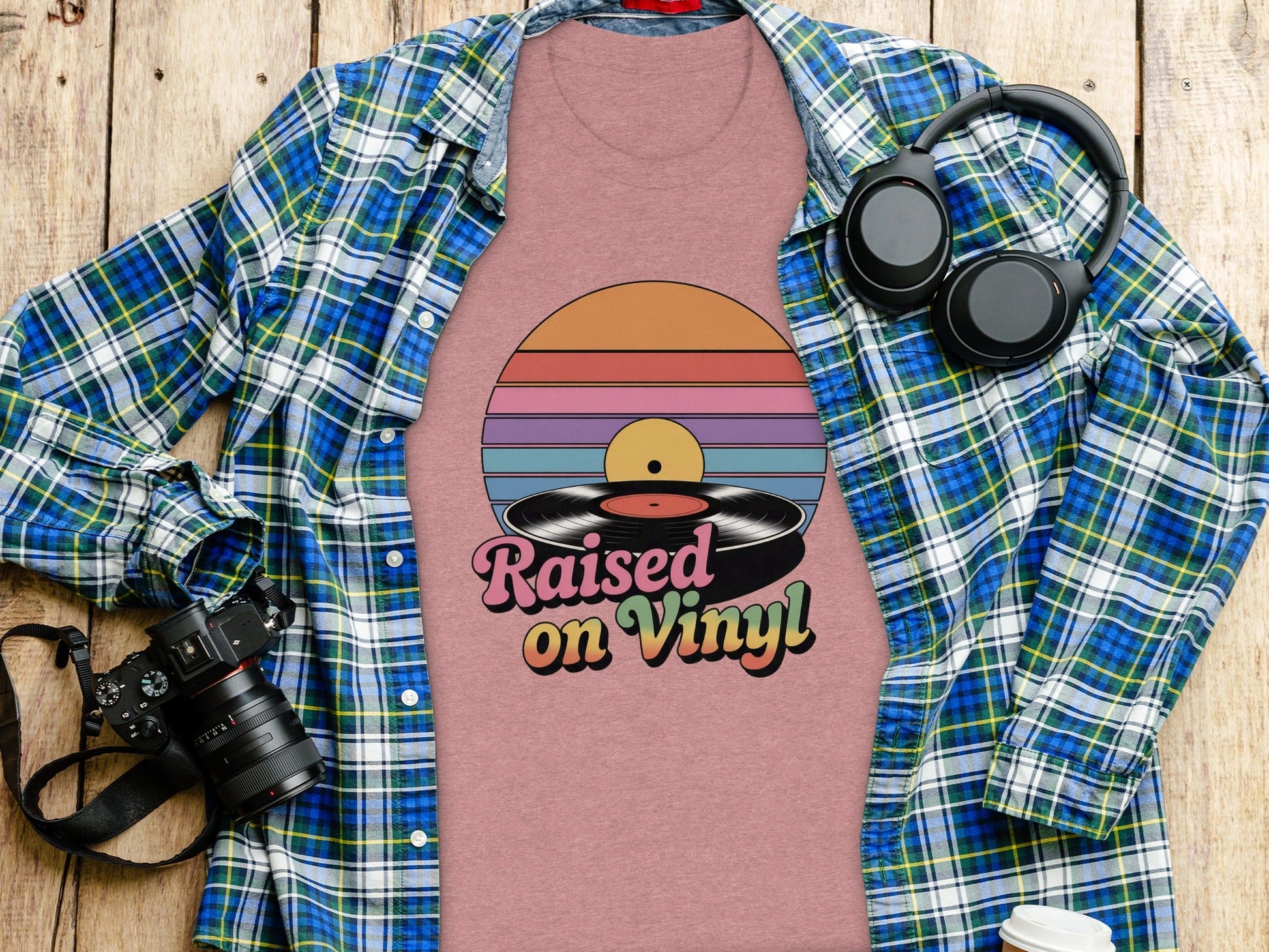 Raised On Vinyl Vintage Retro Style Design Graphic T-Shirt- Cloud 16 Clothing Co.- {{Product type}}
