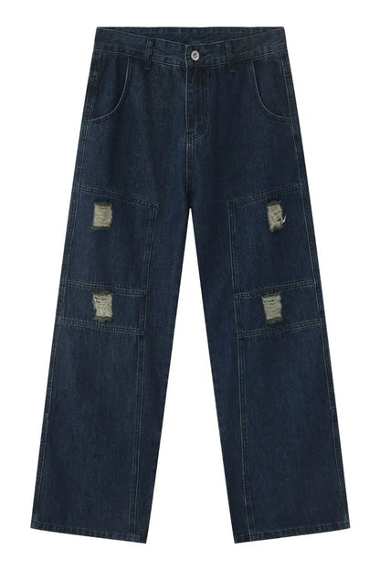 Men's Distressed Jeans with Pockets - -