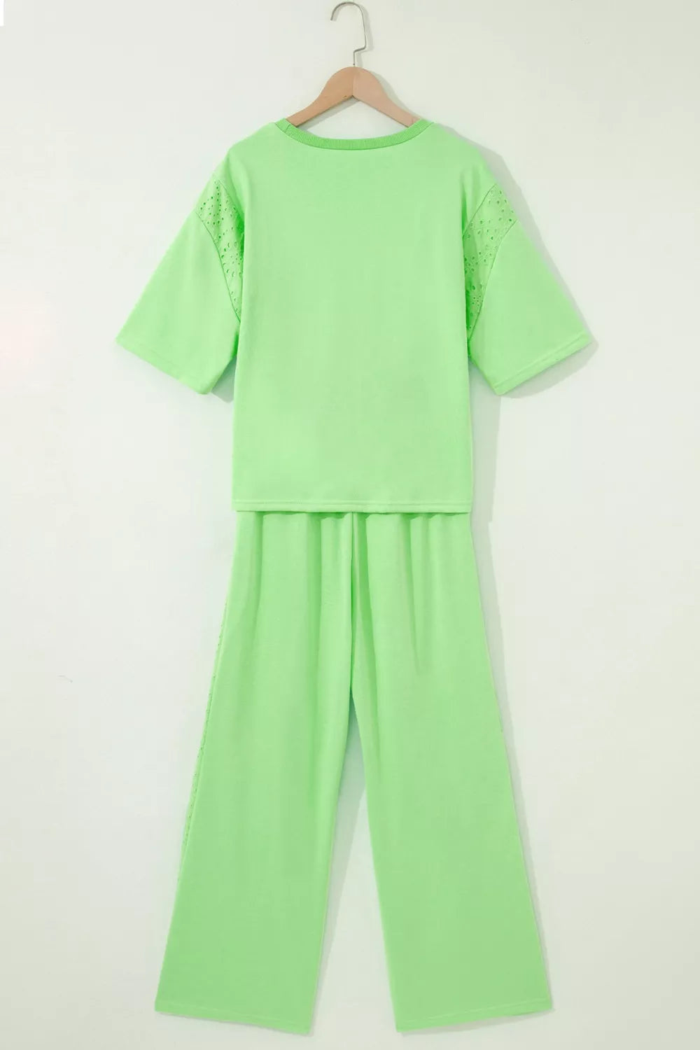 Lace Patchwork Half Sleeve Top Elastic Waist Pants Two Piece Set- Shopimist- {{Product type}}