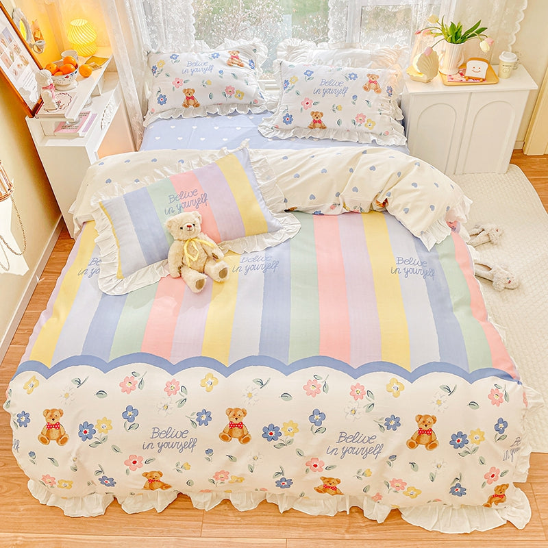 Korean Styles Princess 4 Pieces Cotton Bedding Sets