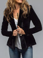 Velvet Lapel Collar Button Up Blazer - Black -