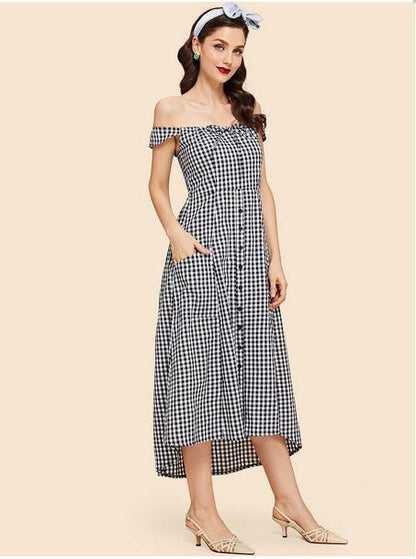 European Style Off-Shoulder Irregular Dress - - dress