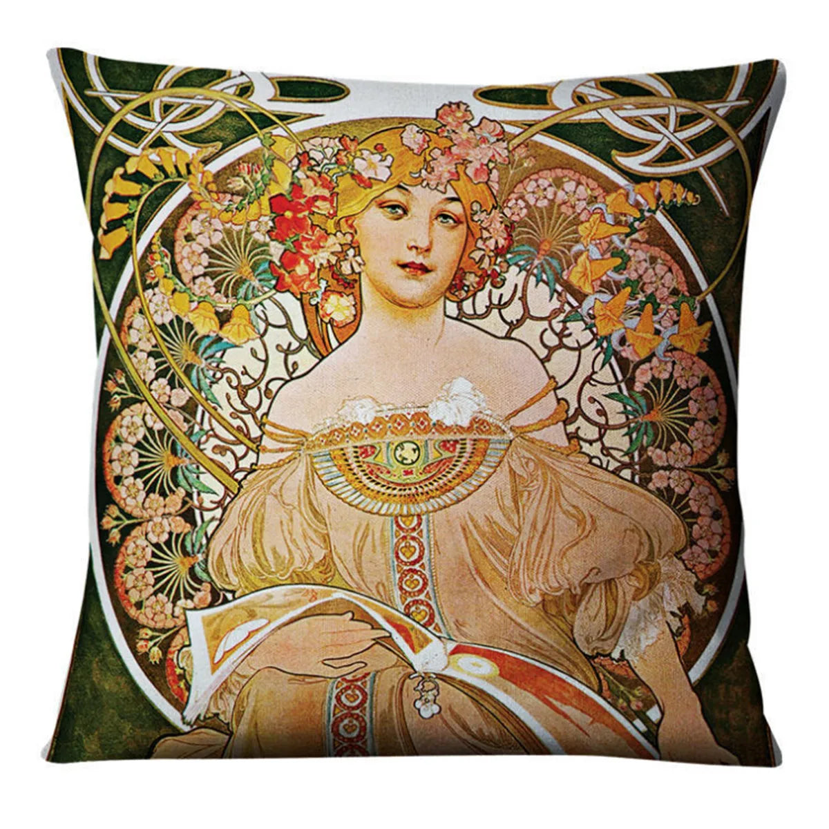 Vintage Art Nouveau Cushion Cover Linen Throw Cushion Pillow