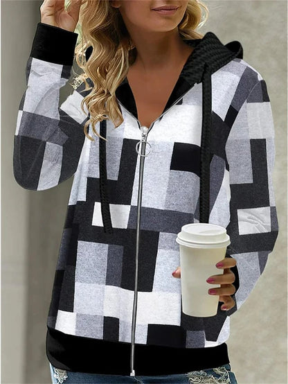 Loose Retro Hooded Zipper Sweatshirt - black 3XL - hoodie